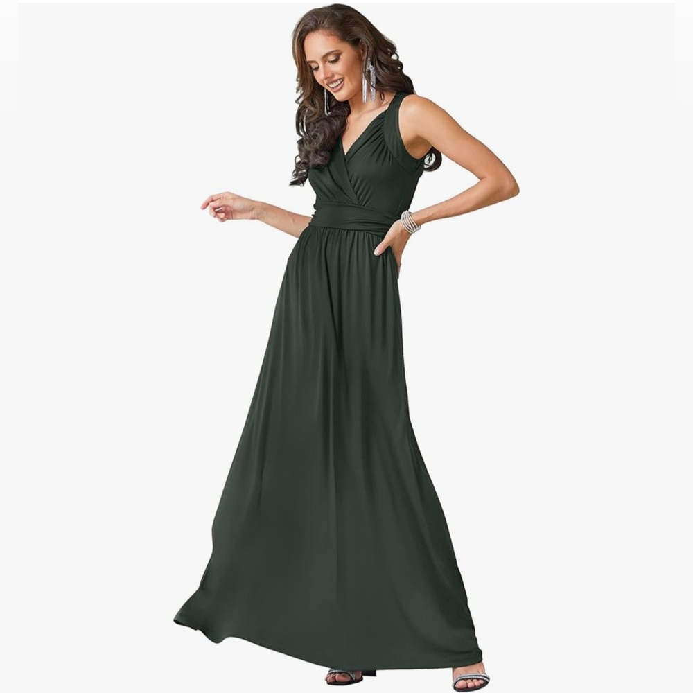 Womens Long Sleeveless Flowy Bridesmaid Cocktail Evening Gown Maxi Dress